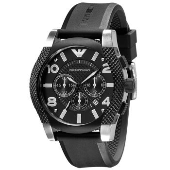 阿玛尼AR5839手表 原装正品酷黑橡胶六针计时码表