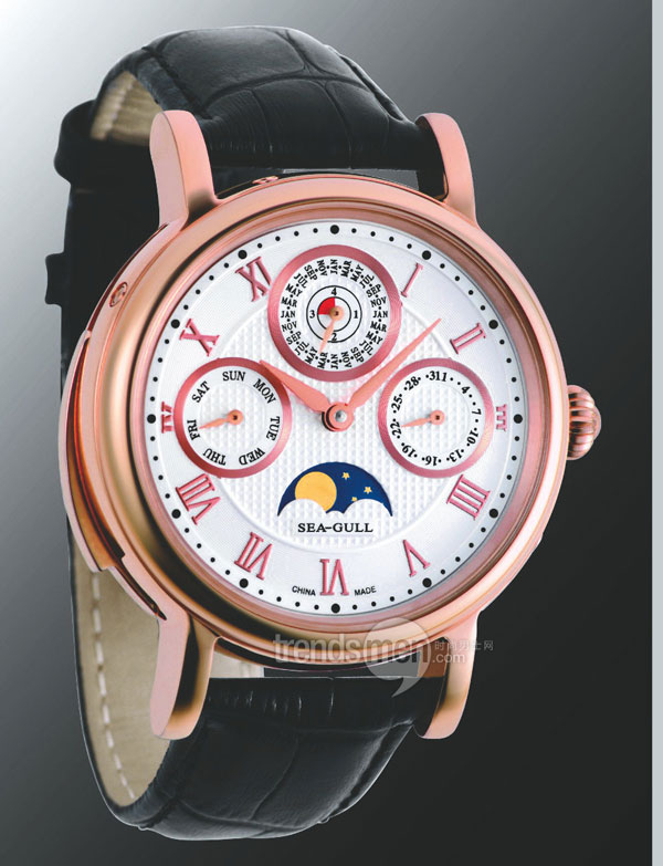 海鸥ST9250G 玫瑰金陀飞轮、万年历、三问“三合一”手表