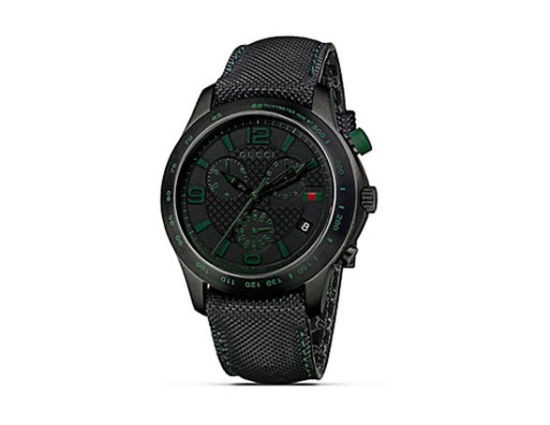 古驰复古时尚“G-Timeless”收藏系列全黑PVD/数码皮带腕表，售价1250美元。