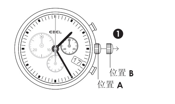 Ebel玉宝石英计时码表(503机芯)时间、日期设定方法