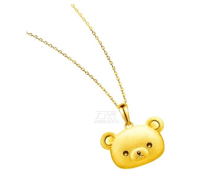 六福珠宝首饰Rilakkuma「轻松小熊」黄金立体吊坠