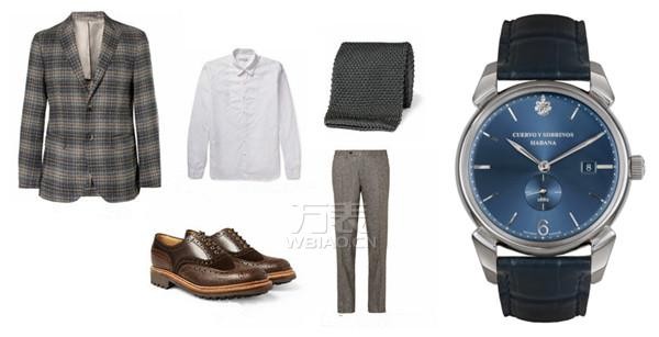蓝色男士手表西装搭配：库尔沃蓝色机械表＆羊毛西装