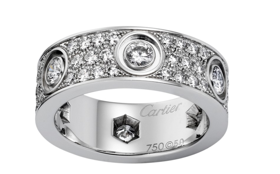 卡地亚对戒love系列 白18K金戒指，镶嵌钻石