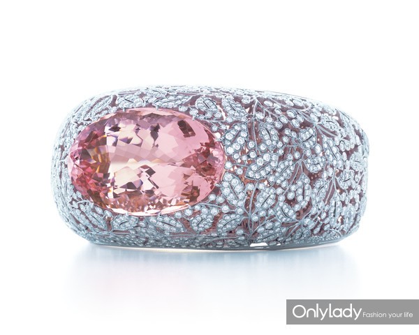 Tiffany&Co.蒂芙尼钻石和摩根石手镯，铂金镶钻石和一颗椭圆形摩根石