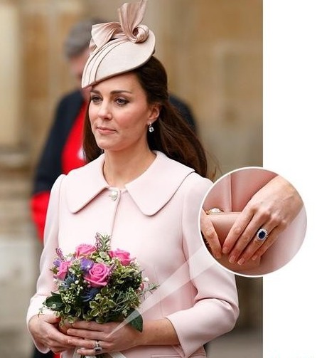 凯特王妃佩戴的那枚属于已故的戴安娜王妃的蓝宝石戒指