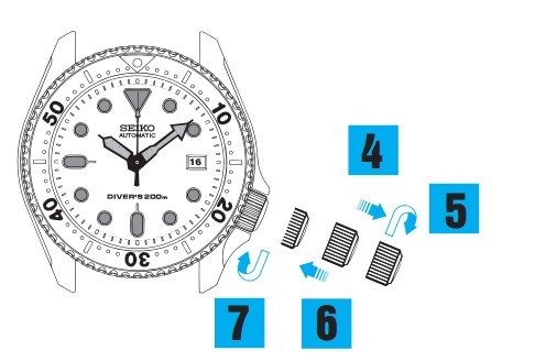 Seiko 精工潜水腕表7S26/7S36(自动上链机械机芯)时间和日历设定方法(四)
