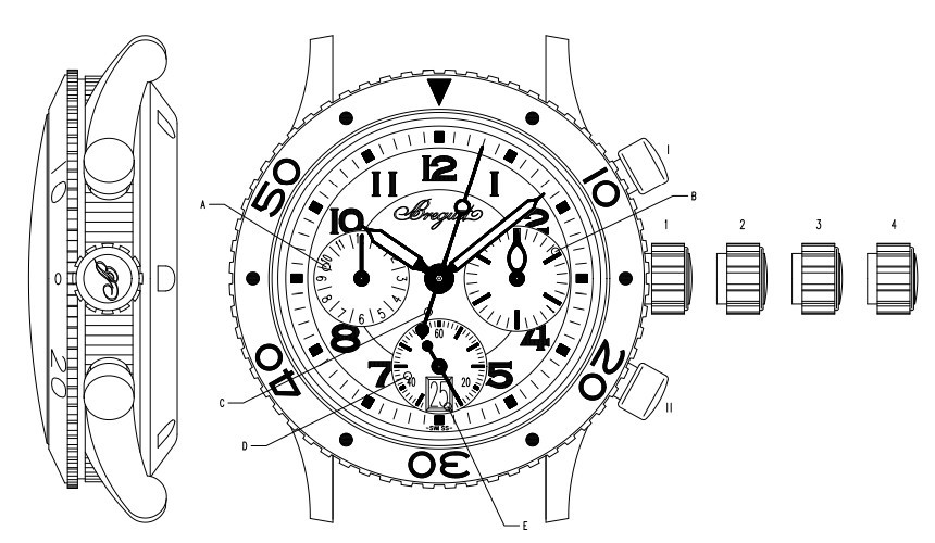宝玑腕表型号4821ST/59/S76 D000 的时间和日期调校方法