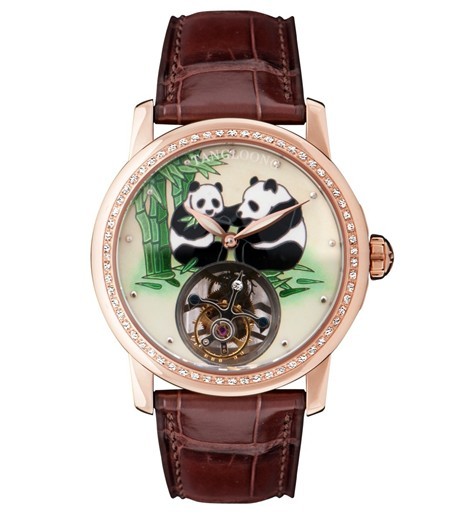 珍藏文化手表品牌“唐龙”表推出首款“国宝大熊猫珐琅陀飞轮金钻腕表”