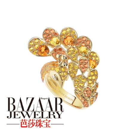 Hera黄色、橙色蓝宝石孔雀造型戒指 from Boucheron宝诗龙动物系列