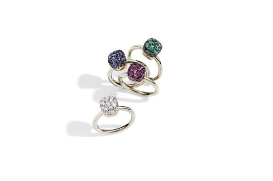 Nudo系列戒指 白金和玫瑰金镶祖母绿、蓝宝石、红宝石、钻石