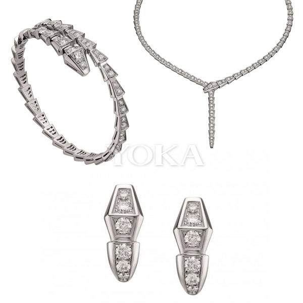 BVLGARI Serpenti系列全新密镶钻石项链，手镯和耳环