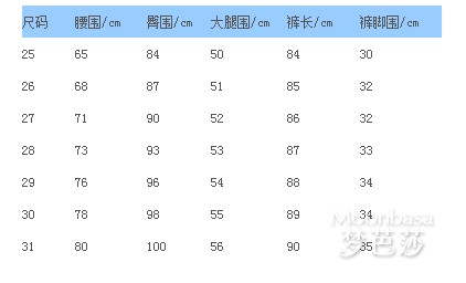 牛仔裤尺码