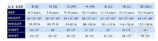 男童装美国上衣尺码表